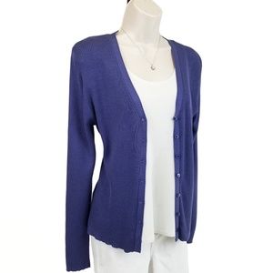Tommy Bahama cardigan silk button front blue L